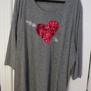 Catherines Gray Long Sleeve Top with Red Sequin Heart
